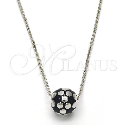 Rhodium Plated Pendant Necklace, Ball Design, Black Enamel Finish, Rhodium Finish, 04.313.0005.18 (01 MM Thickness, 18 Inches Length)