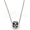 Rhodium Plated Pendant Necklace, Ball Design, Black Enamel Finish, Rhodium Finish, 04.313.0005.18 (01 MM Thickness, 18 Inches Length)