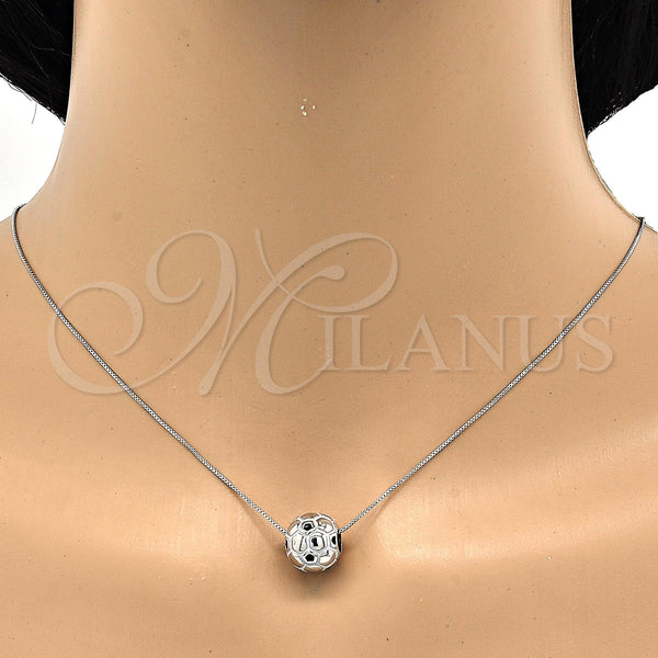 Rhodium Plated Pendant Necklace, Ball Design, Black Enamel Finish, Rhodium Finish, 04.313.0008.18 (01 MM Thickness, 18 Inches Length)