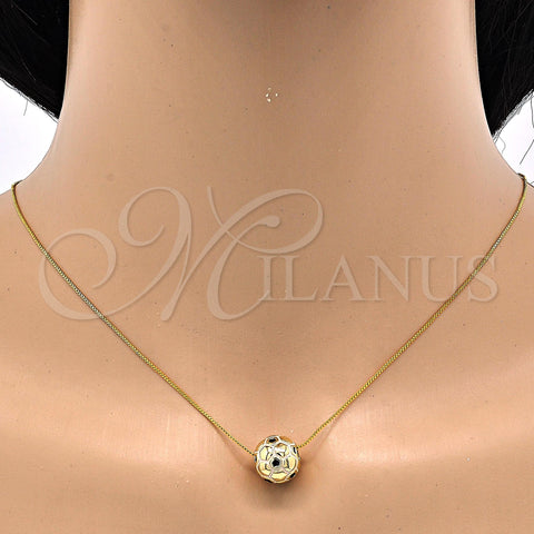 Oro Laminado Pendant Necklace, Gold Filled Style Ball Design, Black Enamel Finish, Golden Finish, 04.313.0008.1.18 (01 MM Thickness, 18 Inches Length)