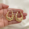 Oro Laminado Medium Hoop, Gold Filled Style Bamboo and Hollow Design, Brushed Finish, Golden Finish, 02.163.0050.30