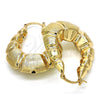 Oro Laminado Medium Hoop, Gold Filled Style Bamboo and Hollow Design, Brushed Finish, Golden Finish, 02.163.0050.30