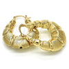 Oro Laminado Medium Hoop, Gold Filled Style Bamboo and Hollow Design, Brushed Finish, Golden Finish, 02.163.0050.30