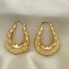 Oro Laminado Medium Hoop, Gold Filled Style Bamboo and Hollow Design, Brushed Finish, Golden Finish, 02.163.0050.30