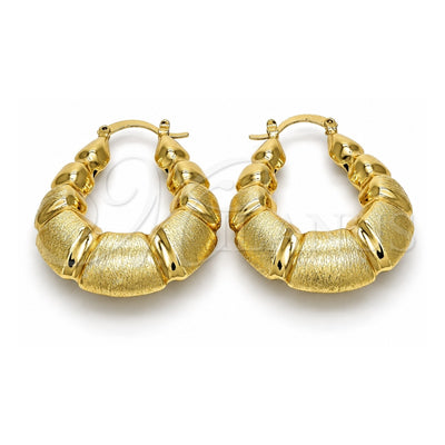 Oro Laminado Medium Hoop, Gold Filled Style Bamboo and Hollow Design, Brushed Finish, Golden Finish, 02.163.0050.30