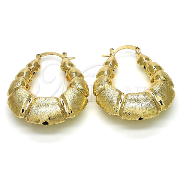Oro Laminado Medium Hoop, Gold Filled Style Bamboo and Hollow Design, Brushed Finish, Golden Finish, 02.163.0050.30