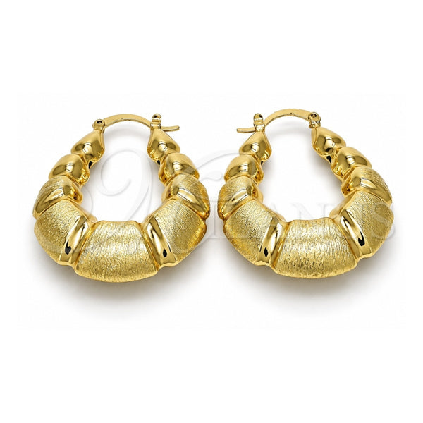 Oro Laminado Medium Hoop, Gold Filled Style Bamboo and Hollow Design, Brushed Finish, Golden Finish, 02.163.0050.30