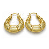 Oro Laminado Medium Hoop, Gold Filled Style Bamboo and Hollow Design, Brushed Finish, Golden Finish, 02.163.0050.30