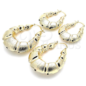 Gold Filled Hoop Earrings — Medium Hoop Bamboo and Hollow Design Brushed 02. — main product view — SKU 118230 | Oro Laminado aretes de aro — Medium Hoop Bamboo and Hollow diseño Brushed 02. — SKU 118230