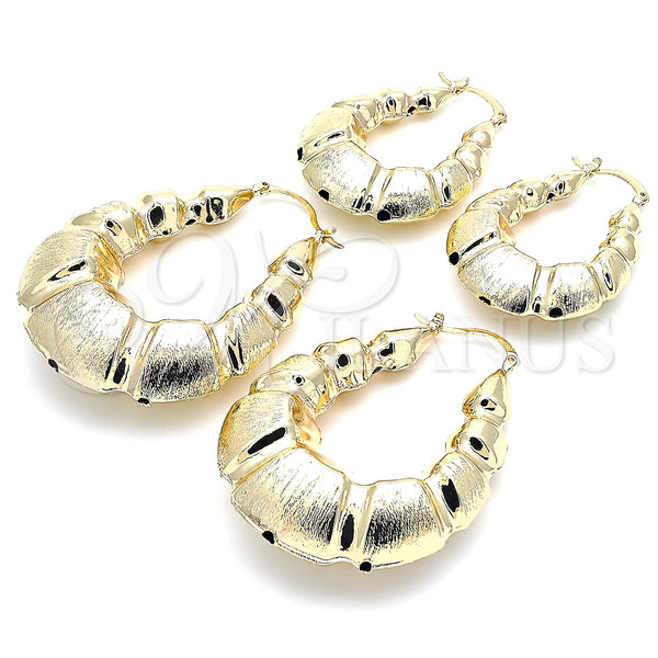 Gold Filled Hoop Earrings — Medium Hoop Bamboo and Hollow Design Brushed 02. — main product view — SKU 118230 | Oro Laminado aretes de aro — Medium Hoop Bamboo and Hollow diseño Brushed 02. — SKU 118230
