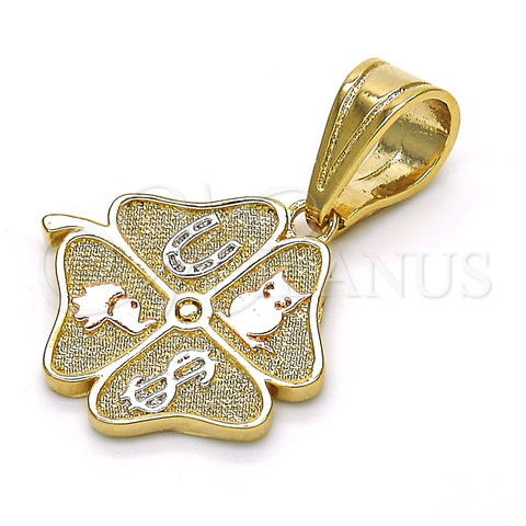 Oro Laminado Fancy Pendant, Gold Filled Style Elephant and Owl Design, Polished, Tricolor, 05.120.0070.1
