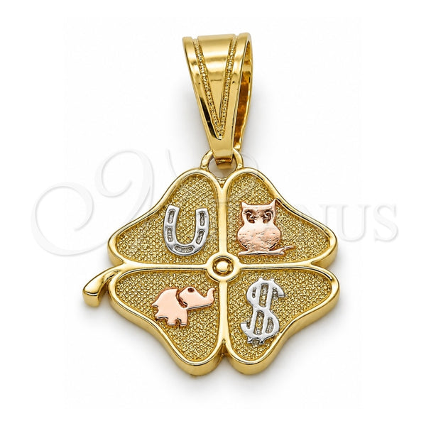 Oro Laminado Fancy Pendant, Gold Filled Style Elephant and Owl Design, Polished, Tricolor, 05.120.0070.1