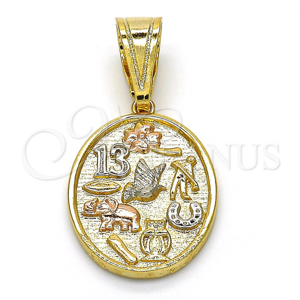 Gold Filled Pendant — Fancy Pendant Elephant and Owl Design Polished Tricolor — main product view — SKU 118240 | Oro Laminado dije — elegante Pendant Elephant and Owl diseño pulido Tricolor — SKU 118240