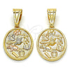 Oro Laminado Fancy Pendant, Gold Filled Style Elephant and Owl Design, Polished, Tricolor, 05.120.0072.1