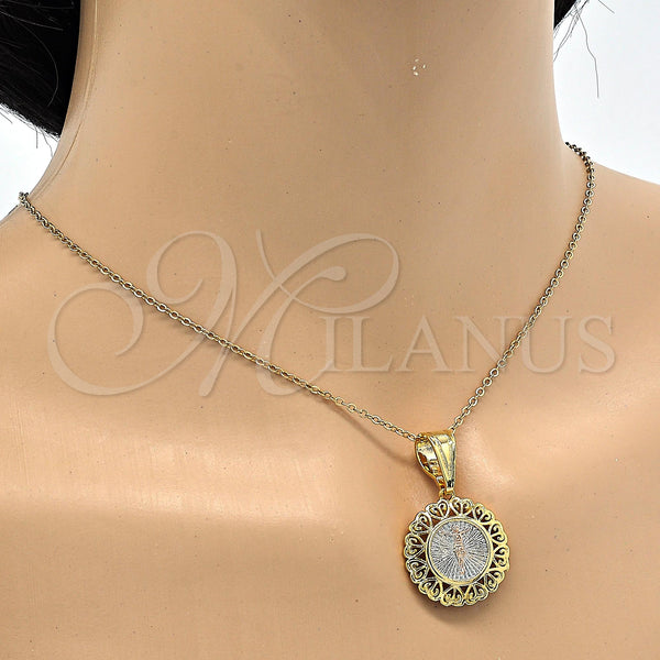 Gold Filled Pendant — Religious Pendant Jesus and Heart Design Polished Tricolor — alternate product view — SKU 118245 | Oro Laminado dije — Religious Pendant Jesus and corazón diseño pulido Tricolor — SKU 118245