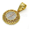 Oro Laminado Religious Pendant, Gold Filled Style Jesus and Heart Design, Polished, Tricolor, 05.120.0077.1