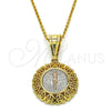 Oro Laminado Religious Pendant, Gold Filled Style Jesus and Heart Design, Polished, Tricolor, 05.120.0077.1