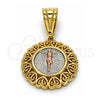 Oro Laminado Religious Pendant, Gold Filled Style Jesus and Heart Design, Polished, Tricolor, 05.120.0077.1
