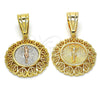 Oro Laminado Religious Pendant, Gold Filled Style Jesus and Heart Design, Polished, Tricolor, 05.120.0077.1