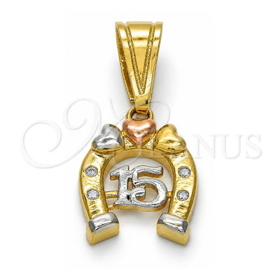 Oro Laminado Fancy Pendant, Gold Filled Style Heart Design, with White Cubic Zirconia, Polished, Tricolor, 05.120.0078.1