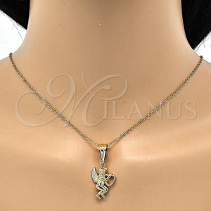 Gold Filled Pendant — Religious Pendant Angel and Heart Design Polished Tricolor — main product view — SKU 118247 | Oro Laminado dije — Religious Pendant Angel and corazón diseño pulido Tricolor — SKU 118247