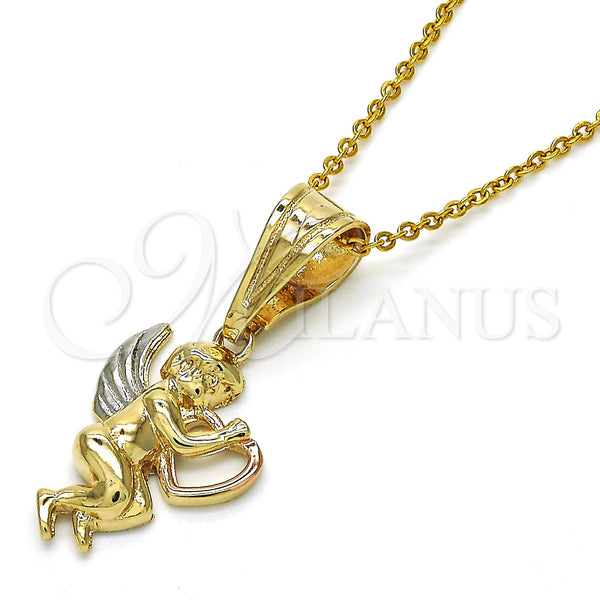 Gold Filled Pendant — Religious Pendant Angel and Heart Design Polished Tricolor — alternate product view — SKU 118247 | Oro Laminado dije — Religious Pendant Angel and corazón diseño pulido Tricolor — SKU 118247