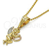 Oro Laminado Religious Pendant, Gold Filled Style Angel and Heart Design, Polished, Tricolor, 05.120.0079.1