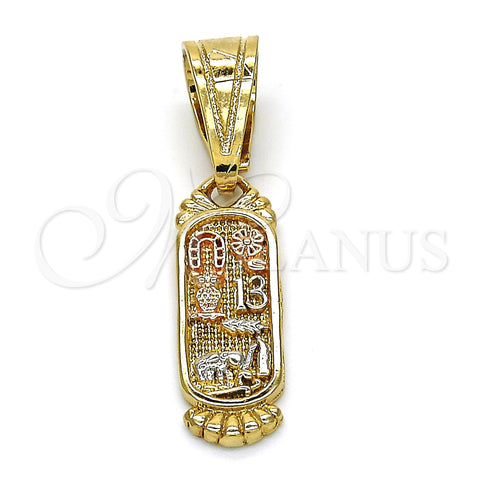 Oro Laminado Fancy Pendant, Gold Filled Style Elephant and Owl Design, Polished, Tricolor, 05.120.0081.1