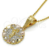 Oro Laminado Religious Pendant, Gold Filled Style Angel and Heart Design, with White Cubic Zirconia, Polished, Tricolor, 05.120.0084.1