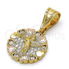 Oro Laminado Religious Pendant, Gold Filled Style Angel and Heart Design, with White Cubic Zirconia, Polished, Tricolor, 05.120.0084.1