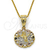 Oro Laminado Religious Pendant, Gold Filled Style Angel and Heart Design, with White Cubic Zirconia, Polished, Tricolor, 05.120.0084.1