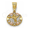 Oro Laminado Religious Pendant, Gold Filled Style Angel and Heart Design, with White Cubic Zirconia, Polished, Tricolor, 05.120.0084.1