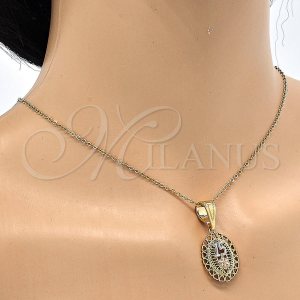 Gold Filled Pendant — Fancy Pendant Flower and Heart Design Polished Tricolor — alternate product view — SKU 118252 | Oro Laminado dije — elegante Pendant flor and corazón diseño pulido Tricolor — SKU 118252
