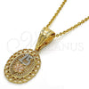 Oro Laminado Fancy Pendant, Gold Filled Style Flower and Heart Design, Polished, Tricolor, 05.120.0085.1