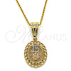 Oro Laminado Fancy Pendant, Gold Filled Style Flower and Heart Design, Polished, Tricolor, 05.120.0085.1