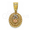 Oro Laminado Fancy Pendant, Gold Filled Style Flower and Heart Design, Polished, Tricolor, 05.120.0085.1