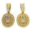 Oro Laminado Fancy Pendant, Gold Filled Style Flower and Heart Design, Polished, Tricolor, 05.120.0085.1