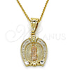 Oro Laminado Religious Pendant, Gold Filled Style Guadalupe and Heart Design, Polished, Tricolor, 05.120.0086.1