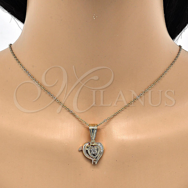 Gold Filled Pendant — Fancy Pendant Heart and Dolphin Design with White — alternate product view — SKU 118254 | Oro Laminado dije — elegante Pendant corazón and Dolphin diseño with blanco — SKU 118254
