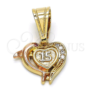 Gold Filled Pendant — Fancy Pendant Heart and Dolphin Design with White — main product view — SKU 118254 | Oro Laminado dije — elegante Pendant corazón and Dolphin diseño with blanco — SKU 118254