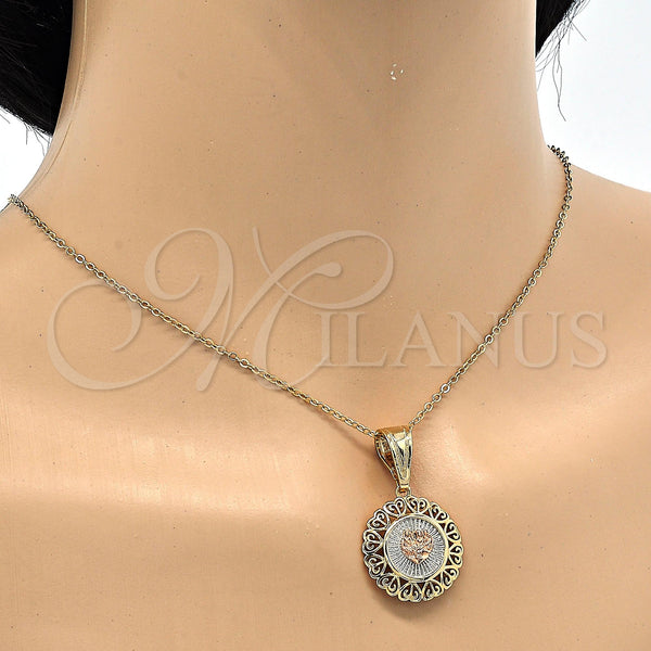 Gold Filled Pendant — Religious Pendant Heart Design Polished Tricolor 05. — alternate product view — SKU 118255 | Oro Laminado dije — Religious Pendant corazón diseño pulido Tricolor 05. — SKU 118255