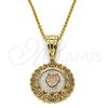Oro Laminado Religious Pendant, Gold Filled Style Heart Design, Polished, Tricolor, 05.120.0088.1
