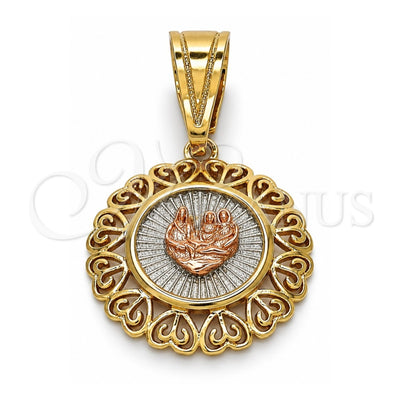 Oro Laminado Religious Pendant, Gold Filled Style Heart Design, Polished, Tricolor, 05.120.0088.1