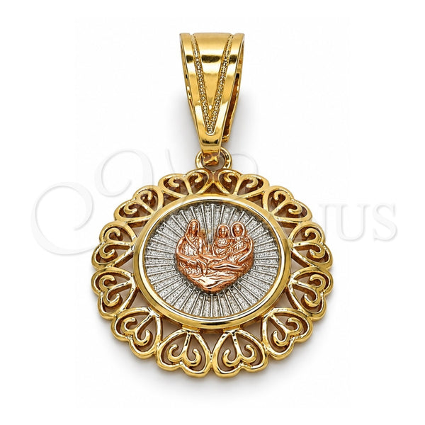 Oro Laminado Religious Pendant, Gold Filled Style Heart Design, Polished, Tricolor, 05.120.0088.1