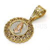 Oro Laminado Fancy Pendant, Gold Filled Style Hand and Heart Design, Polished, Tricolor, 05.120.0092.1