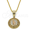 Oro Laminado Fancy Pendant, Gold Filled Style Hand and Heart Design, Polished, Tricolor, 05.120.0092.1