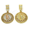 Oro Laminado Fancy Pendant, Gold Filled Style Hand and Heart Design, Polished, Tricolor, 05.120.0092.1