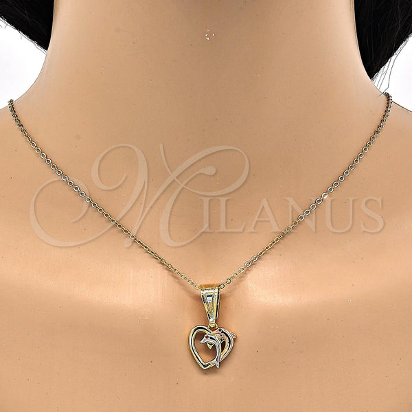 Gold Filled Pendant — Fancy Pendant Heart and Dolphin Design with Garnet — main product view — SKU 118260 | Oro Laminado dije — elegante Pendant corazón and Dolphin diseño with Garnet — SKU 118260