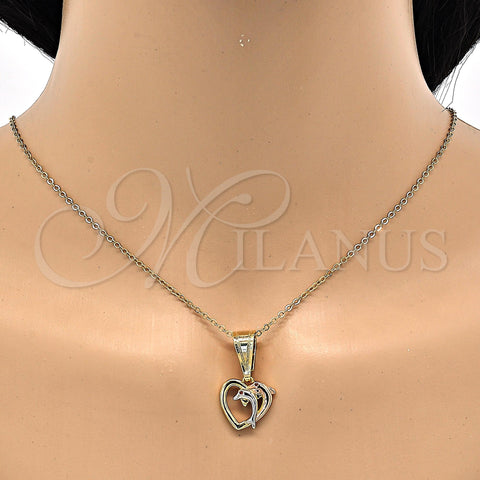 Oro Laminado Fancy Pendant, Gold Filled Style Heart and Dolphin Design, with Garnet Cubic Zirconia, Polished, Tricolor, 05.120.0093.1