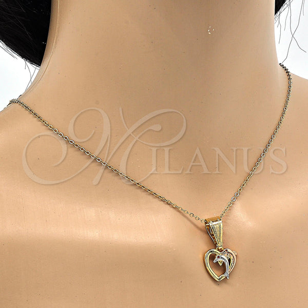 Gold Filled Pendant — Fancy Pendant Heart and Dolphin Design with Garnet — alternate product view — SKU 118260 | Oro Laminado dije — elegante Pendant corazón and Dolphin diseño with Garnet — SKU 118260